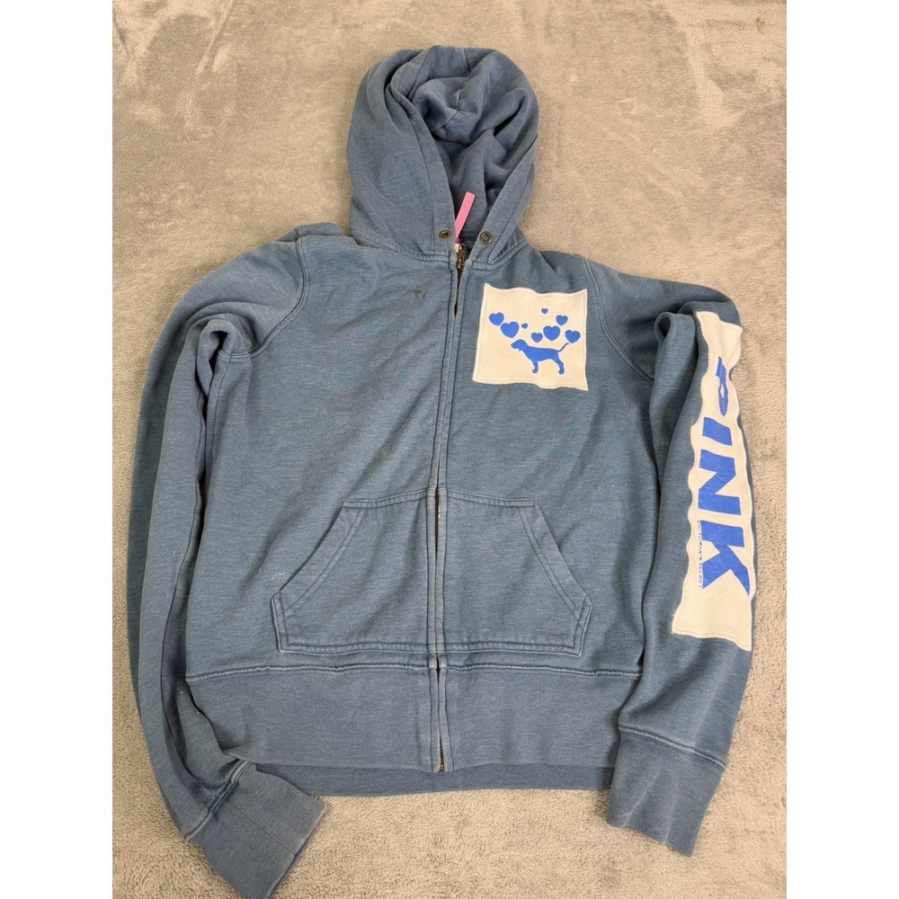 Vintage Y2K Victoria's Secret Pink Full Zip Hoodie Women's Size Medium Blue